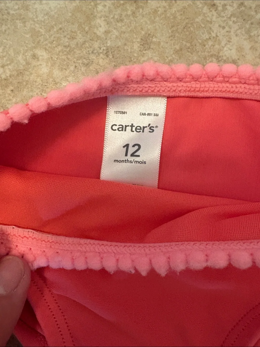 Carter's NWOT Coral Pink Baby Swim Bottoms with Pom-Pom Trim